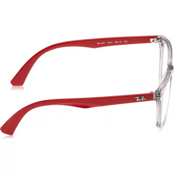 RayBan Junior Kids RY1601 Square Prescription Eyeglass FramesTransparent Grey on RedDemo Lens