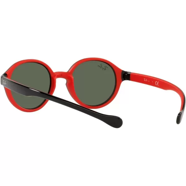 RayBan Kids Rj9075s Round SunglassesBlack on Rubber RedDark Green