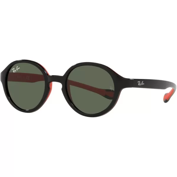 RayBan Kids Rj9075s Round SunglassesBlack on Rubber RedDark Green