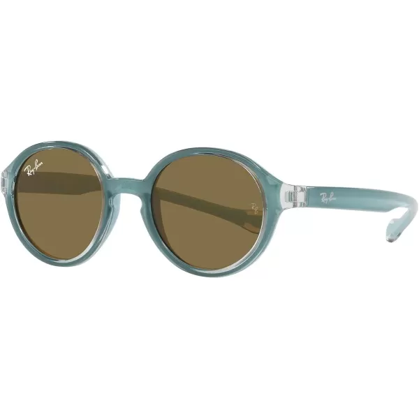 RayBan Kids Rj9075s Round SunglassesLight Blue on Rubber Light BlueDark Brown