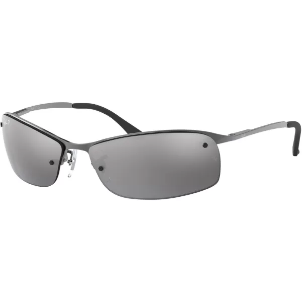 RayBan Mens Rb3183 Rectangular SunglassesGunmetalPolarized Grey Mirrored Gradient Silver