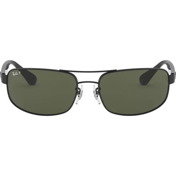 RayBan Mens Rb3445 Rectangular SunglassesBlackPolarized Dark Green