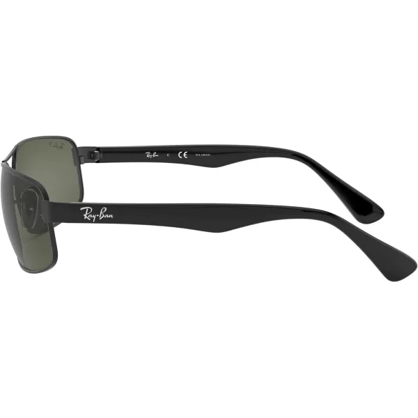 RayBan Mens Rb3445 Rectangular SunglassesBlackPolarized Dark Green