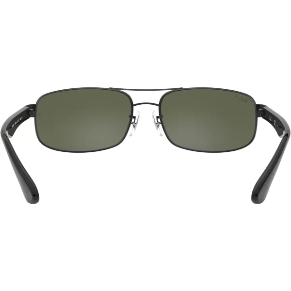 RayBan Mens Rb3445 Rectangular SunglassesBlackPolarized Dark Green