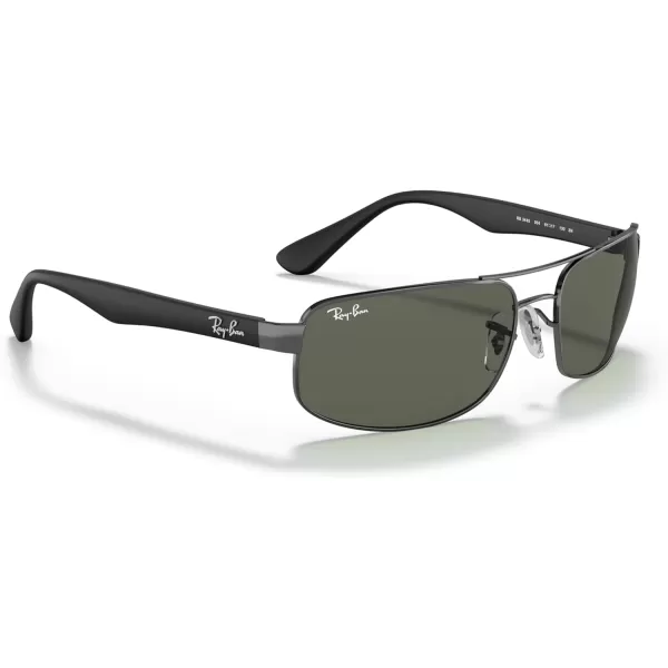 RayBan Mens Rb3445 Rectangular SunglassesGunmetalDark Green