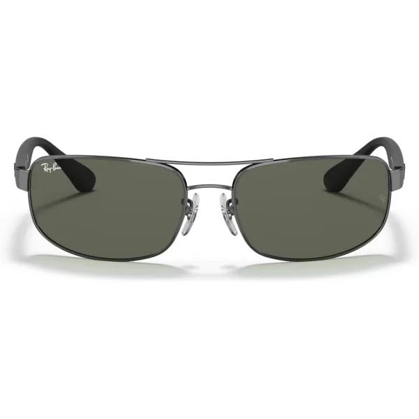 RayBan Mens Rb3445 Rectangular SunglassesGunmetalDark Green