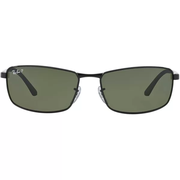 RayBan Mens Rb3498 Rectangular SunglassesBlackPolarized Green