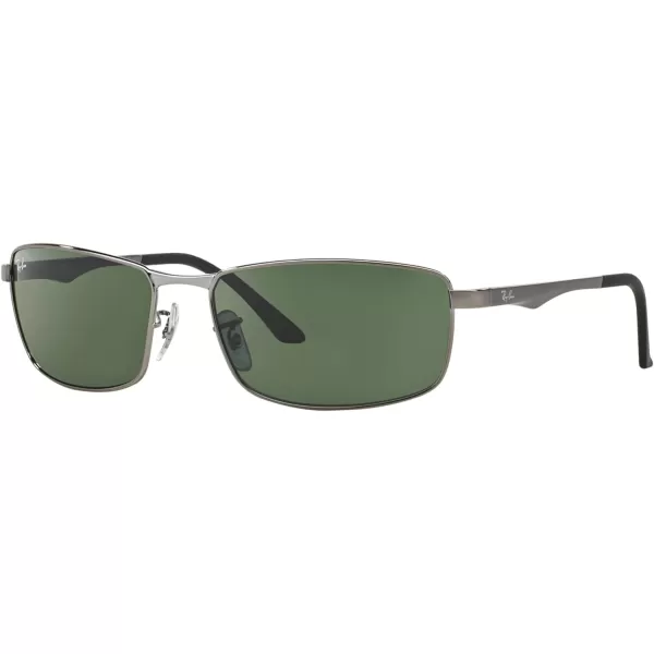 RayBan Mens Rb3498 Rectangular SunglassesGunmetalDark Green