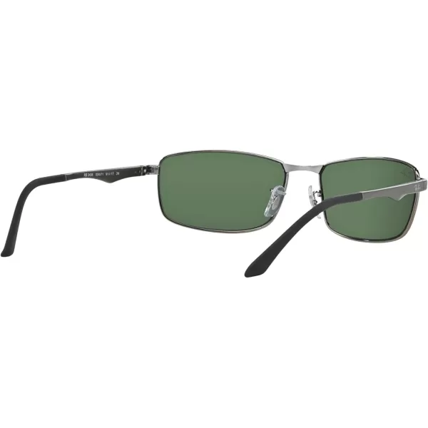 RayBan Mens Rb3498 Rectangular SunglassesGunmetalDark Green