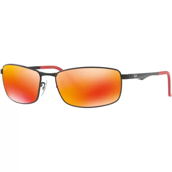 RayBan Mens Rb3498 Rectangular SunglassesMatte BlackDark Brown Mirrored Orange Polarized