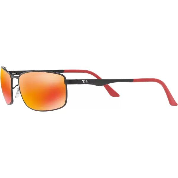 RayBan Mens Rb3498 Rectangular SunglassesMatte BlackDark Brown Mirrored Orange Polarized