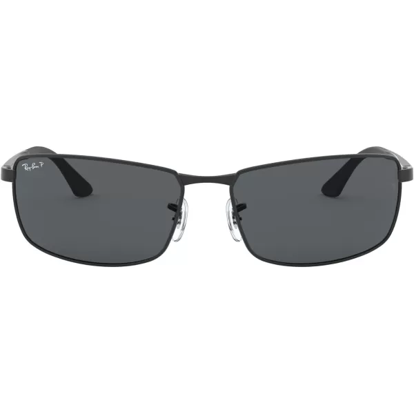 RayBan Mens Rb3498 Rectangular SunglassesMatte BlackPolarized Grey