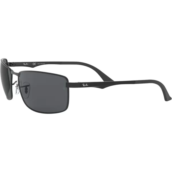 RayBan Mens Rb3498 Rectangular SunglassesMatte BlackPolarized Grey