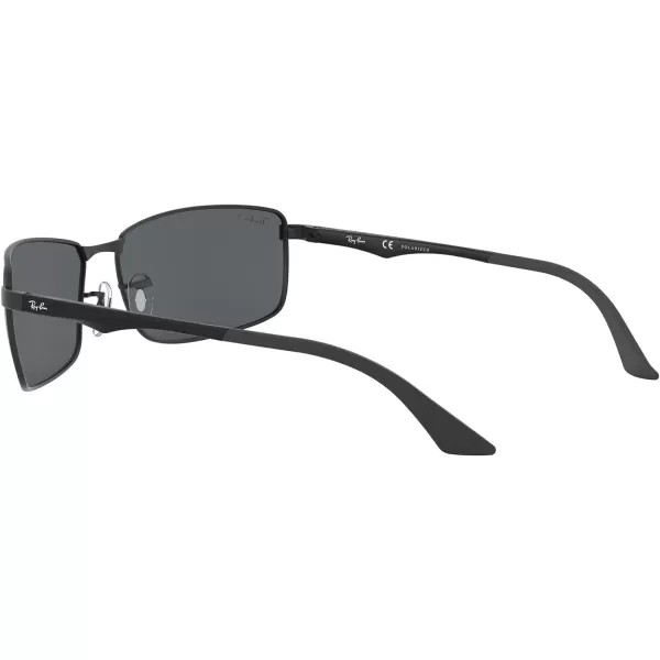 RayBan Mens Rb3498 Rectangular SunglassesMatte BlackPolarized Grey