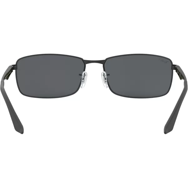 RayBan Mens Rb3498 Rectangular SunglassesMatte BlackPolarized Grey