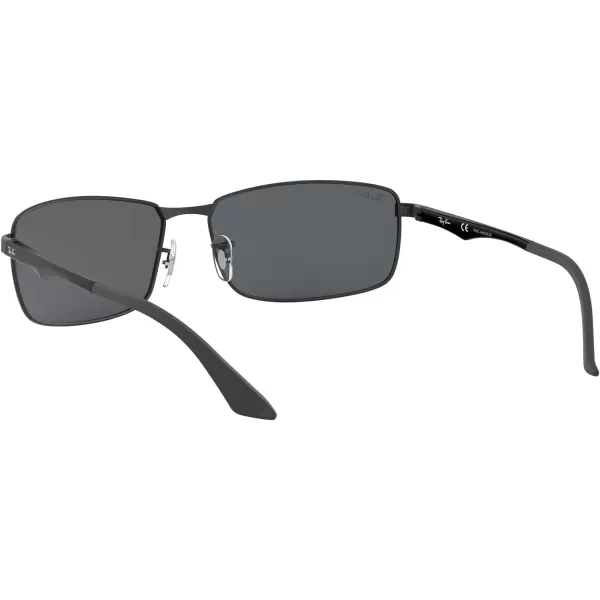 RayBan Mens Rb3498 Rectangular SunglassesMatte BlackPolarized Grey