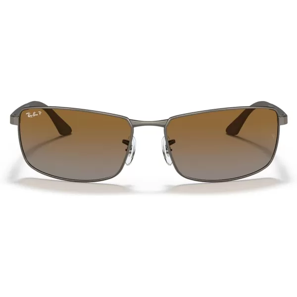 RayBan Mens Rb3498 Rectangular SunglassesMatte GunmetalPolarized Grey Gradient Brown