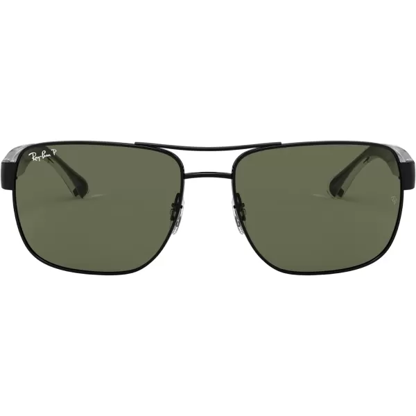 RayBan Mens Rb3530 Square SunglassesBlackPolarized Green