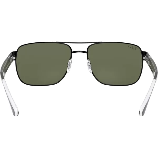 RayBan Mens Rb3530 Square SunglassesBlackPolarized Green