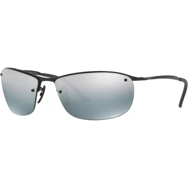 RayBan Mens Rb3542 Chromance Rectangular SunglassesBlackPolarized Blue Mirrored Silver