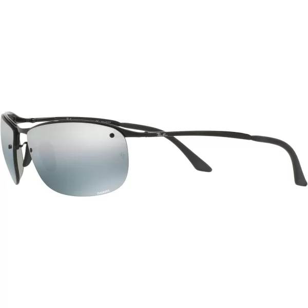 RayBan Mens Rb3542 Chromance Rectangular SunglassesBlackPolarized Blue Mirrored Silver