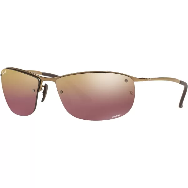 RayBan Mens Rb3542 Chromance Rectangular SunglassesBronzePolarized Purple Mirrored Gold Gradient