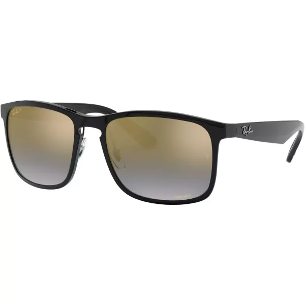 RayBan Mens Rb4264 Chromance Square SunglassesBlackPolarized Blue Mirrored Gold Gradient