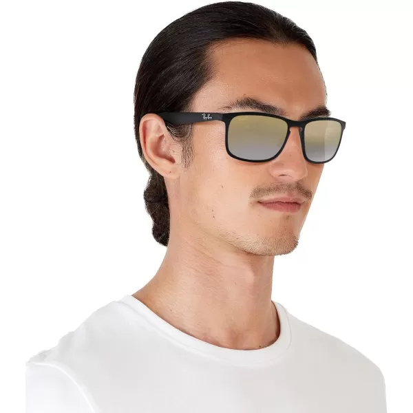 RayBan Mens Rb4264 Chromance Square SunglassesBlackPolarized Blue Mirrored Gold Gradient