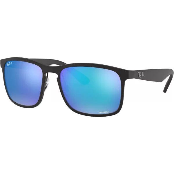 RayBan Mens Rb4264 Chromance Square SunglassesMatte BlackPolarized Green Mirrored Blue