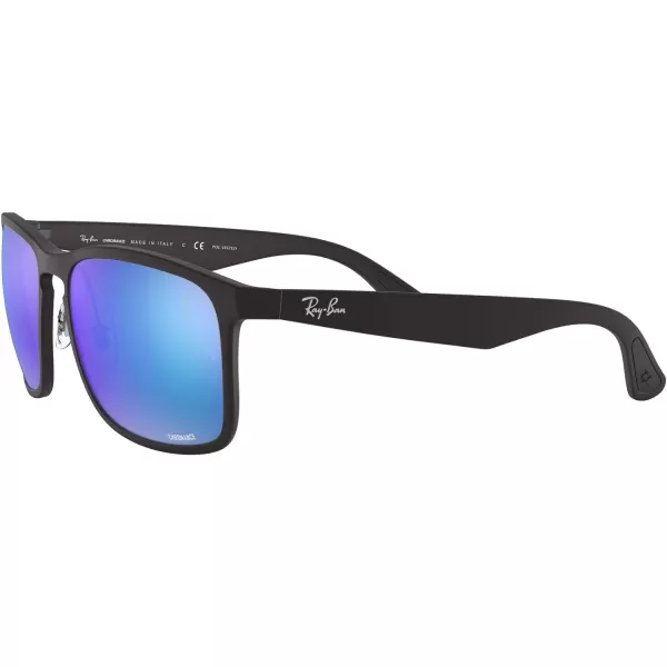 RayBan Mens Rb4264 Chromance Square SunglassesMatte BlackPolarized Green Mirrored Blue