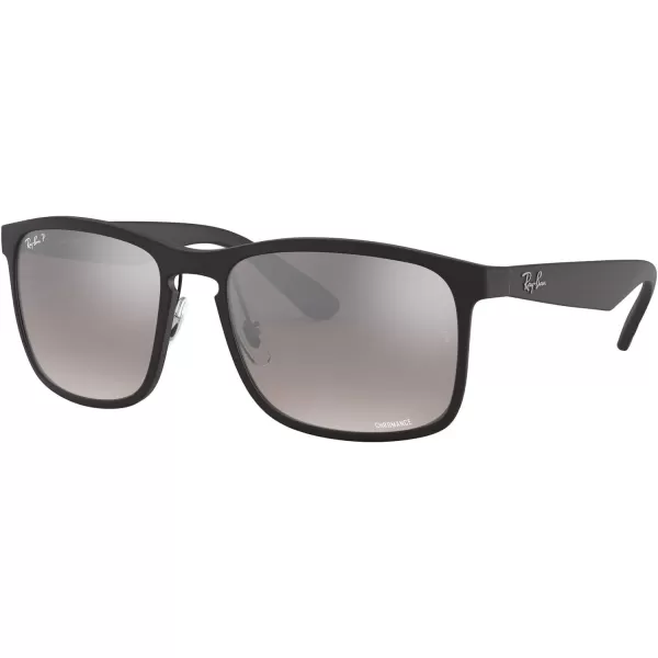 RayBan Mens Rb4264 Chromance Square SunglassesMatte BlackPolarized Grey Mirrored Silver