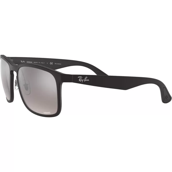 RayBan Mens Rb4264 Chromance Square SunglassesMatte BlackPolarized Grey Mirrored Silver