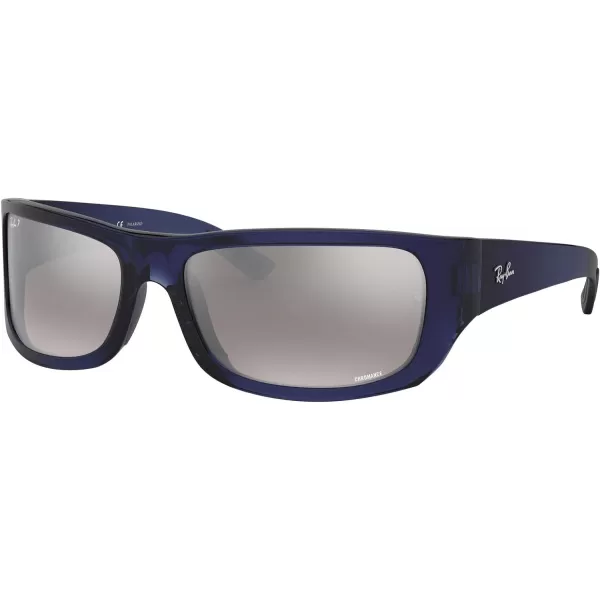 RayBan Mens Rb4283ch Chromance Rectangular SunglassesBluePolarized Grey Mirrored Silver