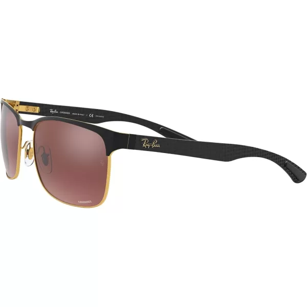 RayBan Mens Rb8319ch Chromance Square SunglassesMatte Black on GoldPolarized Red Mirrored Grey Gradient