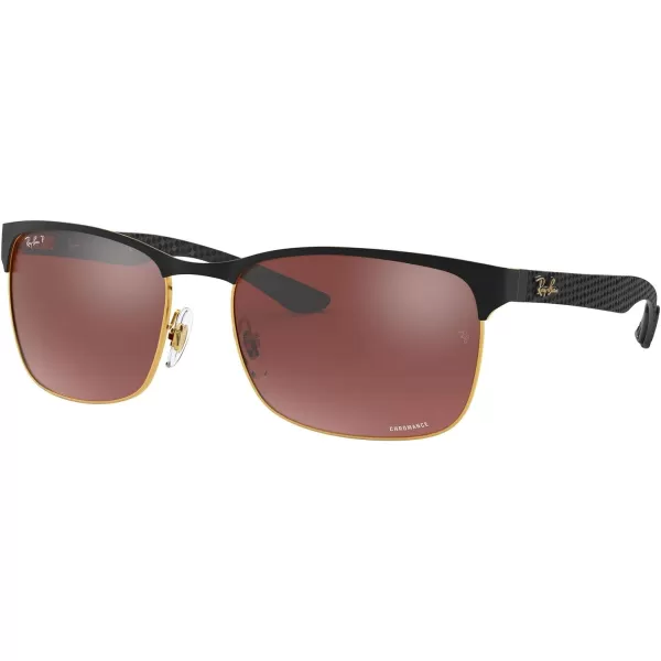 RayBan Mens Rb8319ch Chromance Square SunglassesMatte Black on GoldPolarized Red Mirrored Grey Gradient