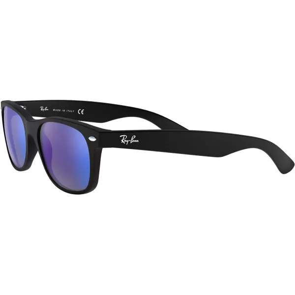 RayBan RB2132 New Wayfarer Mirrored Square SunglassesRubber BlackGrey Mirrored Blue