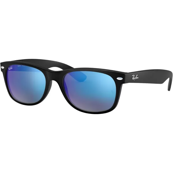 RayBan RB2132 New Wayfarer Mirrored Square SunglassesRubber BlackGrey Mirrored Blue