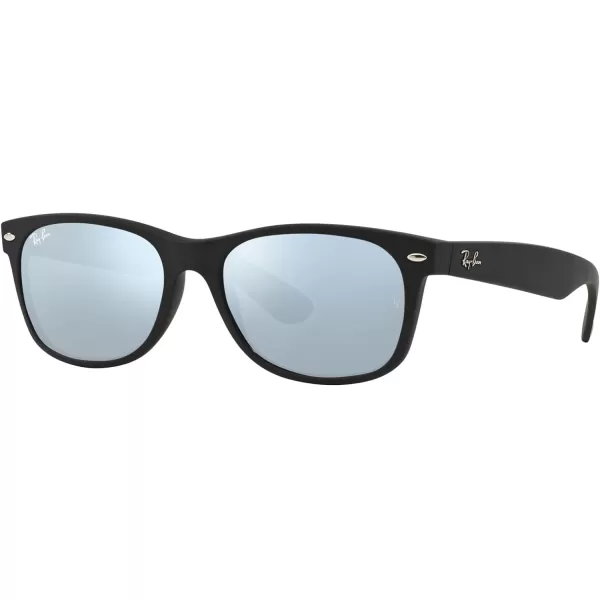 RayBan RB2132 New Wayfarer Mirrored Square SunglassesRubber BlackLight Green Mirrored Silver