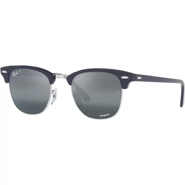 RayBan RB3016 Clubmaster Square SunglassesBlue on SilverDark Blue Mirrored Polarized