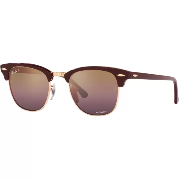 RayBan RB3016 Clubmaster Square SunglassesBordeaux on Rose GoldRed Mirrored Polarized