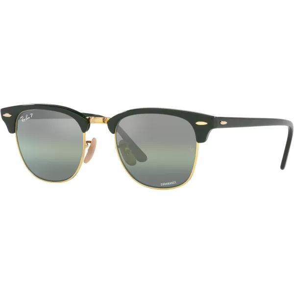 RayBan RB3016 Clubmaster Square SunglassesGreen on Gold Dark Green Mirrored Polarized