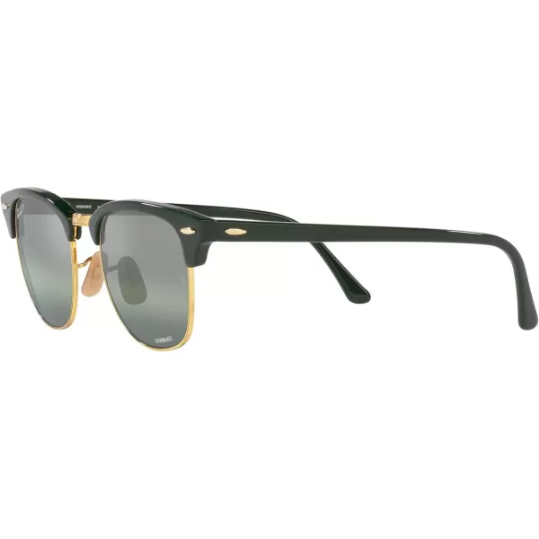 RayBan RB3016 Clubmaster Square SunglassesGreen on Gold Dark Green Mirrored Polarized