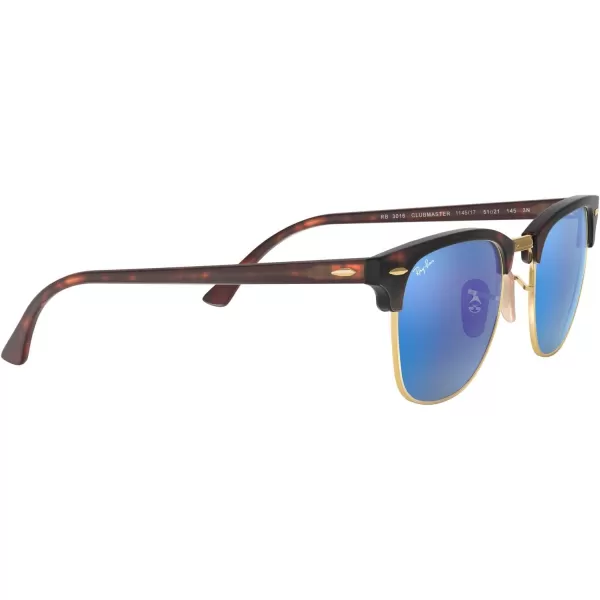 RayBan RB3016 Clubmaster Square SunglassesSand Havana on GoldGrey Mirrored Blue