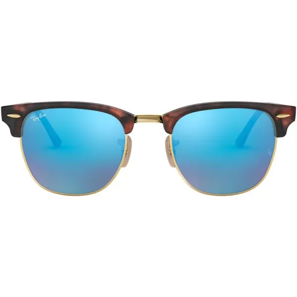 RayBan RB3016 Clubmaster Square SunglassesSand Havana on GoldGrey Mirrored Blue