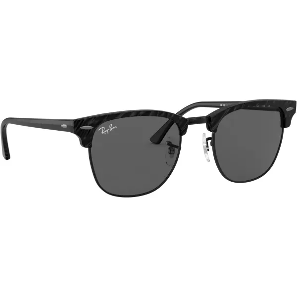 RayBan RB3016 Clubmaster Square SunglassesWrinkled Black on BlackDark Grey