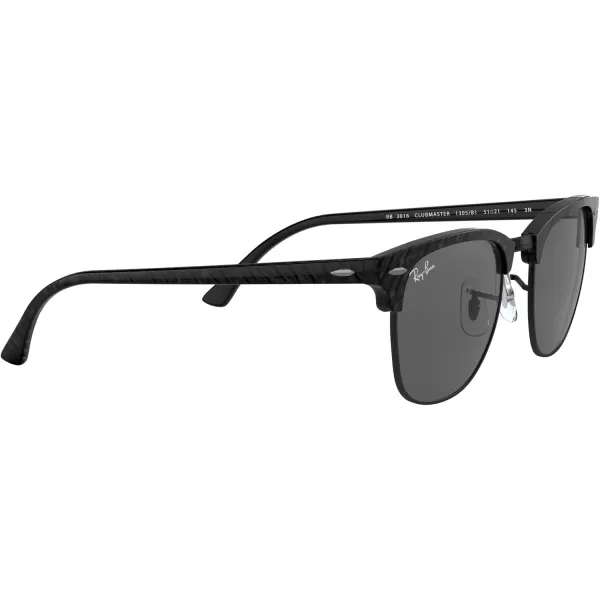 RayBan RB3016 Clubmaster Square SunglassesWrinkled Black on BlackDark Grey