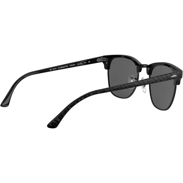 RayBan RB3016 Clubmaster Square SunglassesWrinkled Black on BlackDark Grey