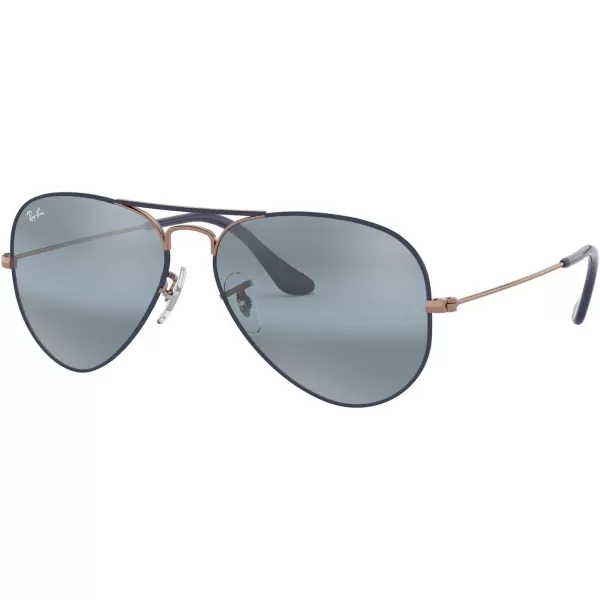 RayBan RB3025 Classic Mirrored Aviator SunglassesMatte Dark Blue on CopperBlue Bimirrored Grey