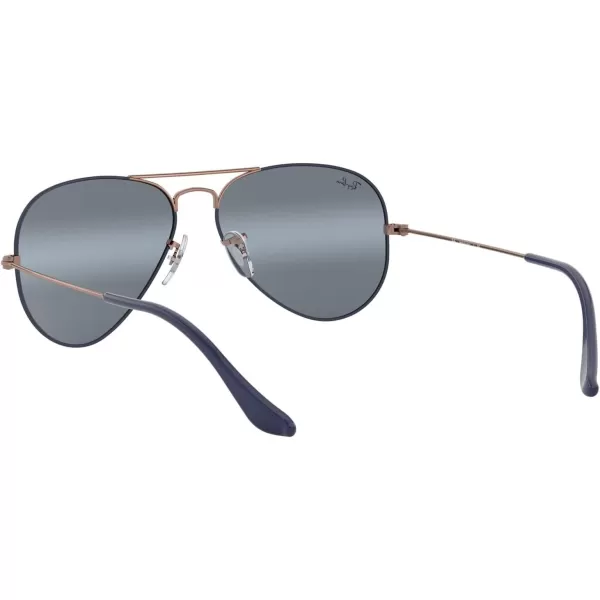 RayBan RB3025 Classic Mirrored Aviator SunglassesMatte Dark Blue on CopperBlue Bimirrored Grey