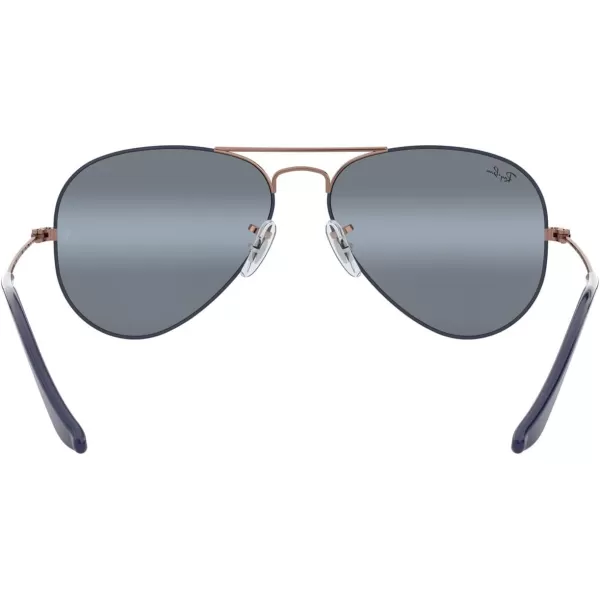 RayBan RB3025 Classic Mirrored Aviator SunglassesMatte Dark Blue on CopperBlue Bimirrored Grey